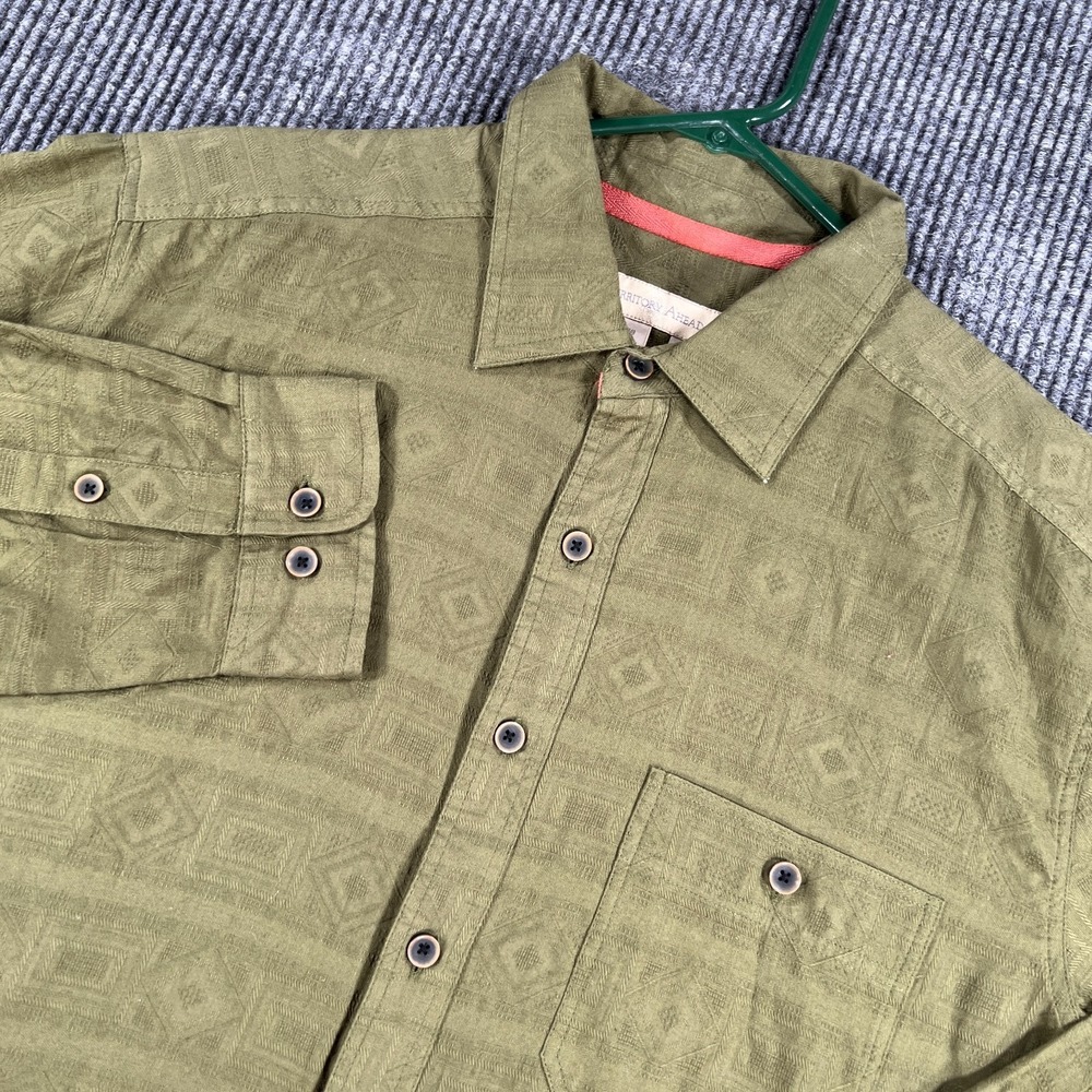 Territory Ahead Shirt Mens‎ Large Olive Green Jacquard Long Sleeve Button Up